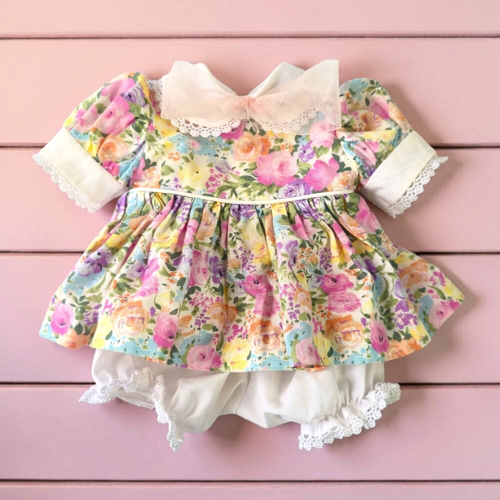 Vintage Lee Middleton 2 Pc Floral Doll Outfit Babydoll Dress and Bloomers